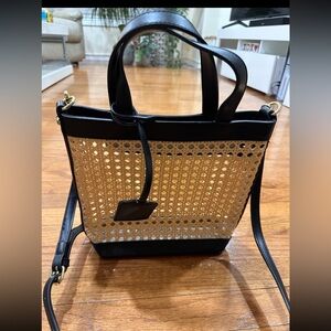 Rattan Tote Bag for Women Straw Beach Bag Crossbody Purse PU Leather Summer New